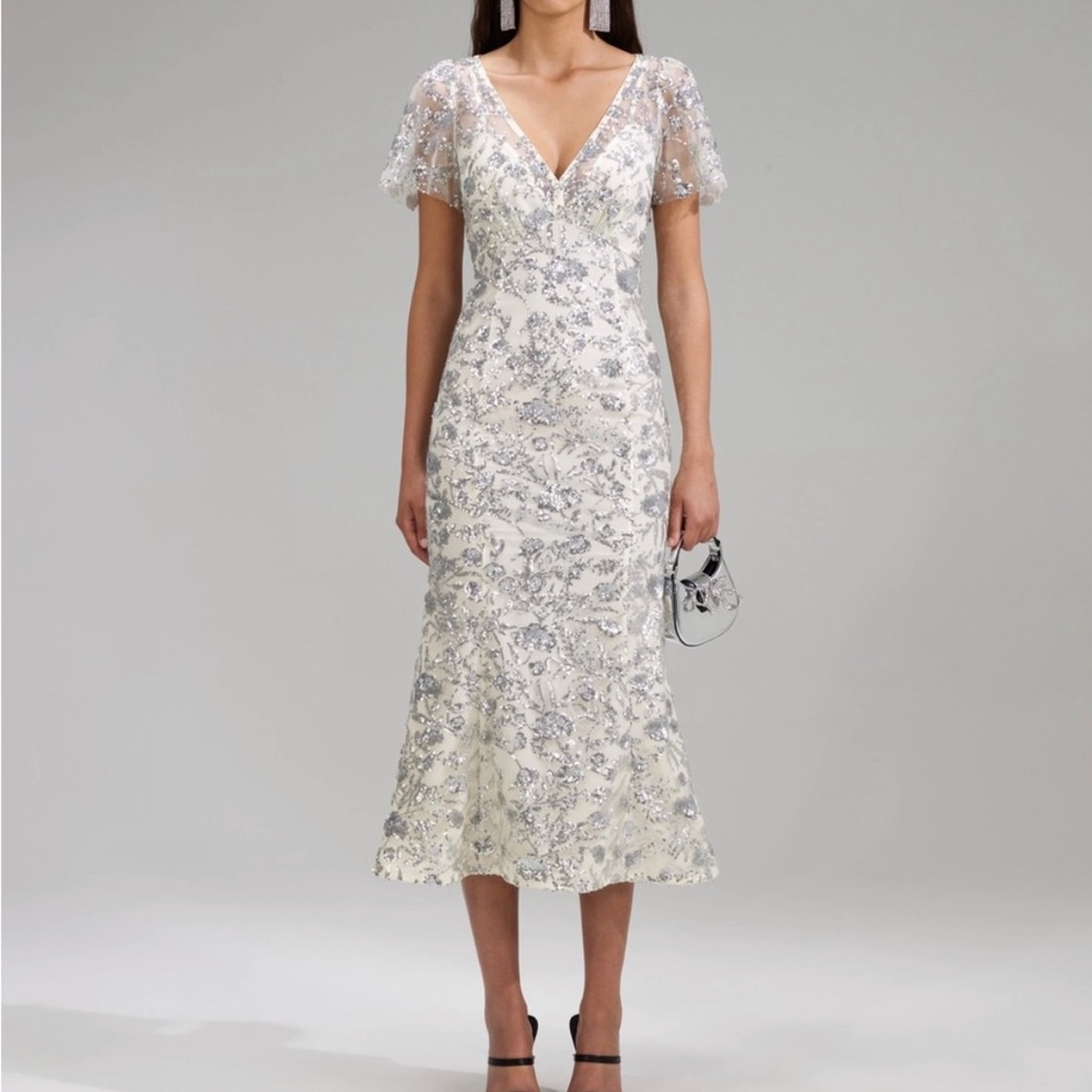 Self-Portrait Sequin Champagne midi dress